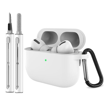AirPods Pro 3 siliconen hoesje met karabijnhaak en schoonmaakpen - Wit