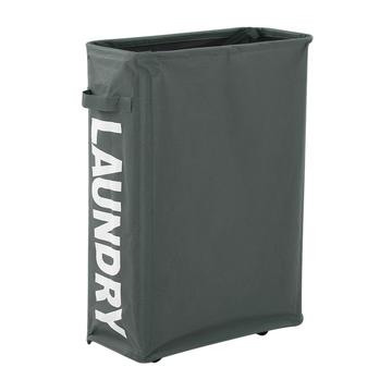 Slanke opvouwbare Oxford wasmand met wieltjes en gaasdeksel - Grijs