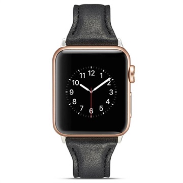 Apple Watch Series 10/9/8/SE (2022)/7/SE/6/5/4/3/2/1 Slim Leder Bandje -  42mm/41mm/40mm/38mm - Zwart