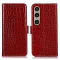 Sony Xperia 1 VI Crocodile Series Wallet Leren Hoesje met RFID - Rood