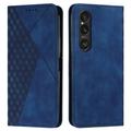 Sony Xperia 1 VI Ruitpatroon Portemonnee Hoesje met Magnetische Sluiting - Blauw