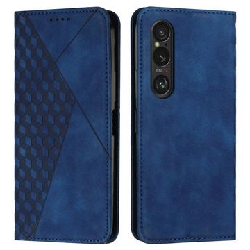 Sony Xperia 1 VI Ruitpatroon Portemonnee Hoesje met Magnetische Sluiting - Blauw