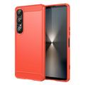 Sony Xperia 1 VII Geborsteld TPU Hoesje - Koolstofvezel - Rood