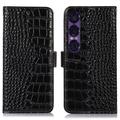 Sony Xperia 1 VII Crocodile Series Wallet Leren Hoesje met RFID - Zwart