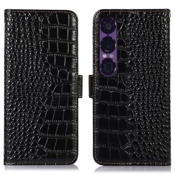 Sony Xperia 1 VII Crocodile Series Wallet Leren Hoesje met RFID - Zwart