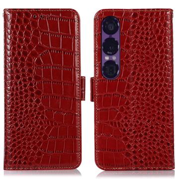 Sony Xperia 1 VII Crocodile Series Wallet Leren Hoesje met RFID - Rood