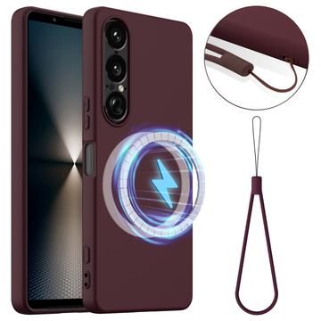 Sony Xperia 1 VII Liquid Siliconen Hoesje - MagSafe Compatibel - Wijnrood