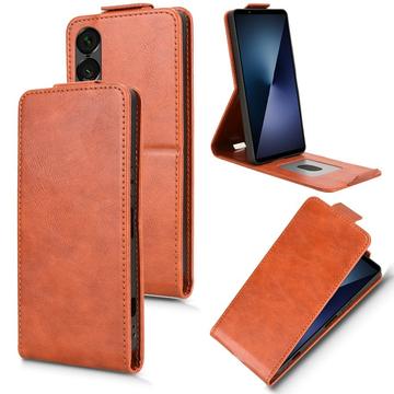 Sony Xperia 1 VII Verticale Flip Hoesje met Standaard - Bruin