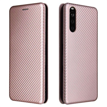 Sony Xperia 10 III, Xperia 10 III Lite Flip Cover - Koolstofvezel - Roségoud