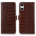 Sony Xperia 10 VI Crocodile Series Wallet Leren Hoesje met RFID - Bruin
