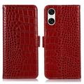 Sony Xperia 10 VI Crocodile Series Wallet Leren Hoesje met RFID - Rood