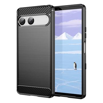 Sony Xperia 10 VII Geborsteld TPU Hoesje - Koolstofvezel - Zwart