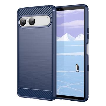 Sony Xperia 10 VII Geborsteld TPU Hoesje - Koolstofvezel - Blauw