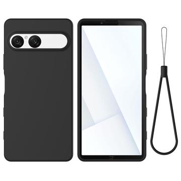 Sony Xperia 10 VII Vloeibare siliconen hoesje met polsbandje - Zwart