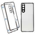 Sony Xperia 5 IV Magnetisch Cover met Gehard Glas Achterkant - Zilver