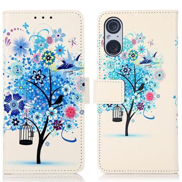 Sony Xperia 5 V Glam Series Portemonnee Hoesje - Bloeiende Boom / Blauw