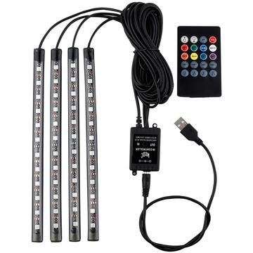 Sound-Activated interieur neon auto LED Strip Light - 4 stuks, 36 LED\'s