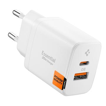 Spigen Essential EE202EU 2-poorts wandoplader 20W - Wit