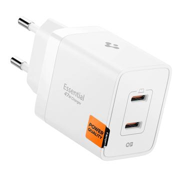 Spigen Essential EE472EU Dubbele USB-C Snelle Muurlader 47W - Wit