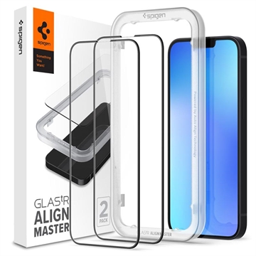 Spigen Glas.tR AlignMaster FC iPhone 13/13 Pro/14/16e Glazen Screenprotector - Zwart