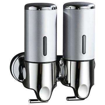 Roestvrijstalen shampoo/zeepdispenser met dubbele kop - 2x500ml - Zilver