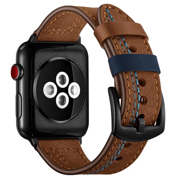 Apple Watch Series 9/8/SE (2022)/7/SE/6/5/4/3/2/1 Stitched Leren Bandje - 38mm, 40mm - Bruin
