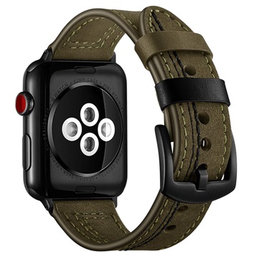 Apple Watch Series Ultra 2/Ultra/9/8/SE (2022)/7/SE/6/5/4/3/2/1 Stitched Leren Bandje - 42mm, 44mm - Groen
