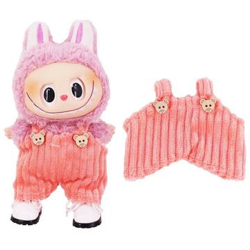 Gestreepte Beer Slabbetje Overalls voor Labubu Minifiguur 17cm - Roze
