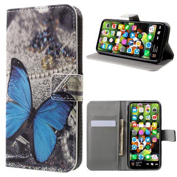 iPhone X / iPhone XS Style Series Wallet Case - Blauw Vlinder