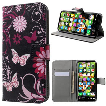 iPhone X / iPhone XS Style Series Wallet Case - Vlinders / Bloemen