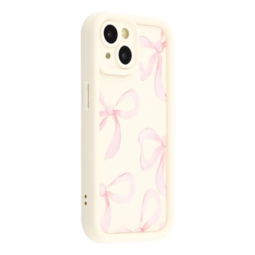 iPhone 13 Stijlvol Schokbestendig TPU Hoesje met Opstaande Randen - Wit / Grote strik
