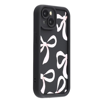 iPhone 15 Stijlvol Schokbestendig TPU Hoesje met Opstaande Randen - Zwart / Grote strik