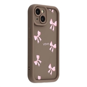 iPhone 15 Plus Stijlvol Schokbestendig TPU Hoesje met Opstaande Randen - Bruin / strik