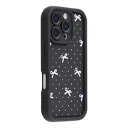 iPhone 16 Pro Max Stijlvol Schokbestendig TPU Hoesje met Opstaande Randen - Zwart / Strik met stippen