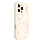 iPhone 16 Pro Stijlvol Schokbestendig TPU Hoesje met Opstaande Randen - Wit / Grote strik