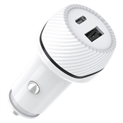 T05 USB-A/USB-C-autolader met anti-verlies-tracker voor Android - Wit
