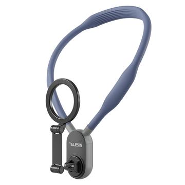 TELESIN MNM-001 Voor iPhone 12 / 13 / 14 / 15/ 16 Silicone nek Mount magnetische Selfie Stick telefoon nek houder - Blauw