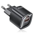 TOOCKI TC2220A2 Mini GaN-wandlader 20W - USB-C/USB-A - Zwart