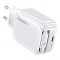 TOOCKI TC55302 30W GaN-oplader met intrekbare USB-C-kabel - Wit