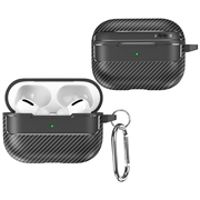 AirPods Pro 3 Geborsteld TPU Hoesje met Karabijnhaak - Koolstofvezel - Zwart