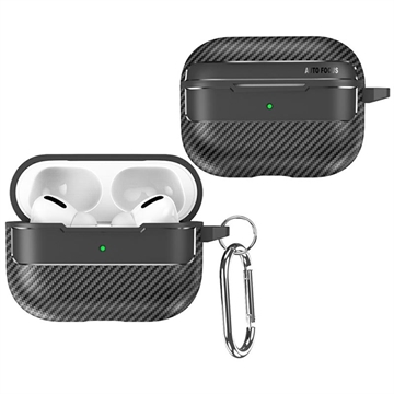 AirPods Pro 3 TPU Hoesje met Karabijnhaak - Koolstofvezel - Zwart