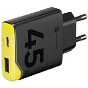 Tactical Minimi 45W AC GaN-snellader - USB-C, USB-A - Zwart / geel