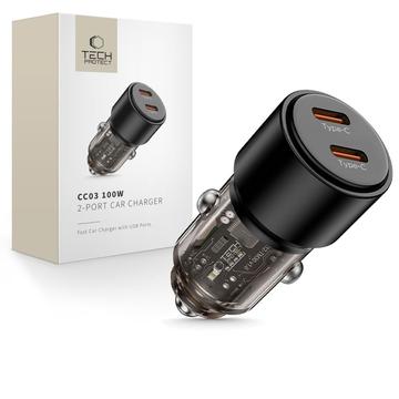 Tech-Protect CC03 100W dubbele USB-C autolader - zwart
