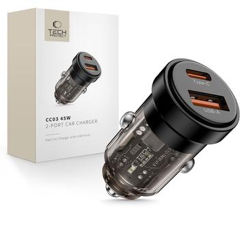 Tech-Protect CC03 45W Dual-Port Autolader - Zwart