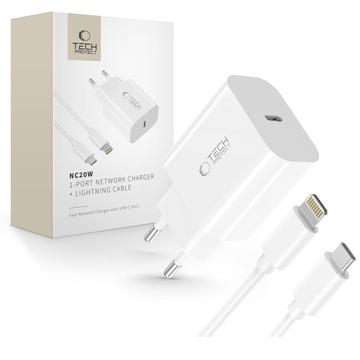 Tech-Protect NC20W Muurlader met Lightning-kabel - Wit