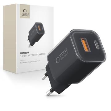 Tech-Protect NCM33W Dual-Port 30W Wandoplader - Zwart