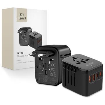 Tech-Protect TA200 Universele Reisadapter - EU, UK, US, AU - Zwart