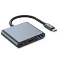 Tech-Protect V1 3-in-1 USB-C Multiport Hub - USB-A / USB-C / HDMI - Grijs