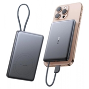 Torras Mini Slim PD Power Bank met ingebouwde USB-C kabel - 10000mAh - Grijs