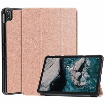 Tri-Fold Series Nokia T20 Smart Folio Hoesje - Rose Gold